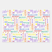 MERRY Script Rainbow On White 4 Foto Weihnachten Geschenkpapier Set (Vorderseite 3)