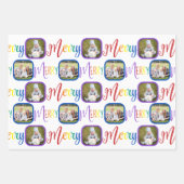 MERRY Script Rainbow On White 4 Foto Weihnachten Geschenkpapier Set (Vorderseite)