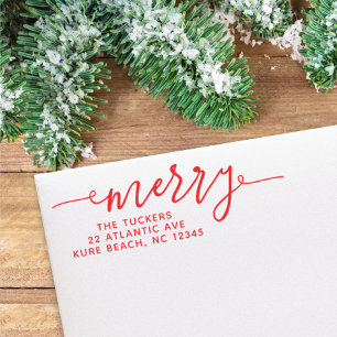 MERRY Script Simple Red Christmas Rücksendeadresse Permastempel