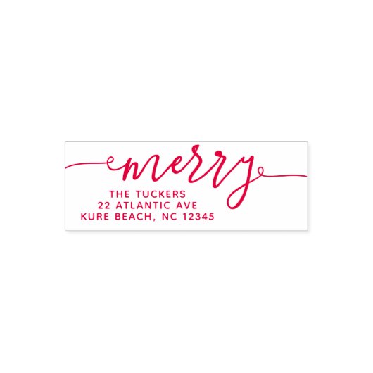MERRY Script Simple Red Christmas Rücksendeadresse Permastempel (Design)