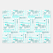 MERRY Script Turquoise On White 4 Foto Weihnachten Geschenkpapier Set (Vorderseite 3)