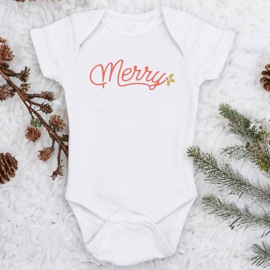 Merry Script Typography Minimalist Christmas Baby Strampler
