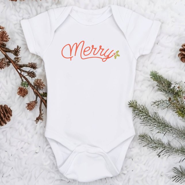Merry Script Typography Minimalist Christmas  Baby Strampler (Merry Script Typography Minimalist Christmas Baby Bodysuit)