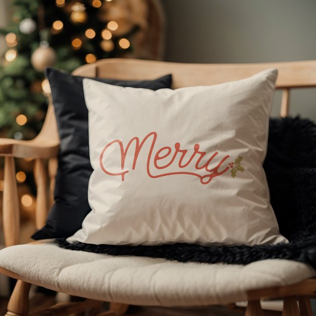 Merry Script Typography Minimalist Christmas  Kissen (Merry Script Typography Minimalist Christmas Throw Pillow)
