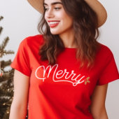 Merry Script Typography Minimalist Christmas  T-Shirt