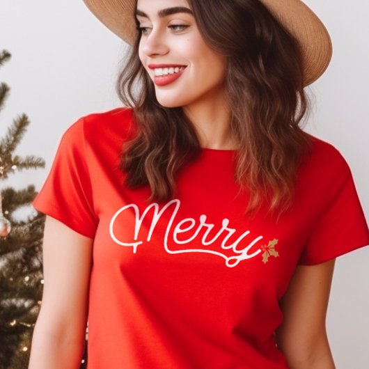 Merry Script Typography Minimalist Christmas T-Shirt