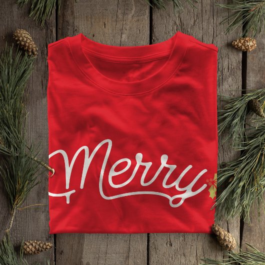 Merry Script Typography Minimalist Christmas  T-Shirt