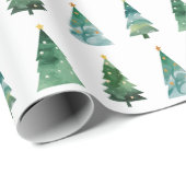 Merry Script Watercolor Festive Christmas Tree Geschenkpapier (Rolleneckpunkt)