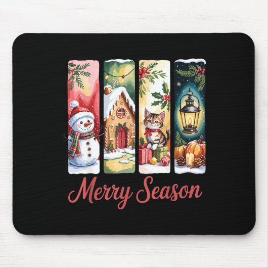 Merry Season Festive Snowman Cat Gingerbread House Mousepad (Vorne)