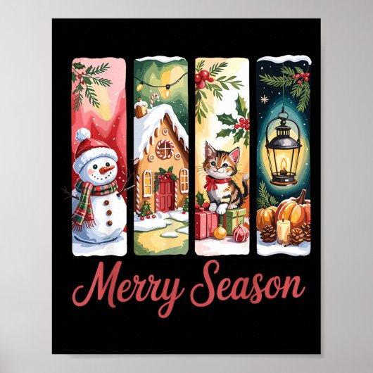 Merry Season Festive Snowman Cat Gingerbread House Poster (Vorne)
