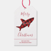 Merry Shark Christmas Red Kariertes Script Geschenkanhänger (Vorderseite)
