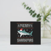Merry Sharkmas Funny Christmas Shark Ugly Sweater Postkarte (Stehend Vorderseite)