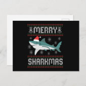 Merry Sharkmas Funny Christmas Shark Ugly Sweater Postkarte (Vorne/Hinten)