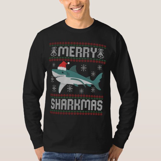 Merry Sharkmas Funny Christmas Shark Ugly Sweater T-Shirt (Vorderseite)
