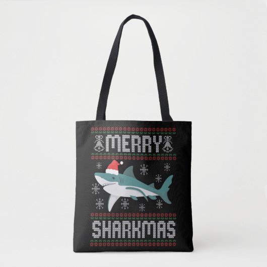 Merry Sharkmas Funny Christmas Shark Ugly Sweater Tasche (Vorderseite)