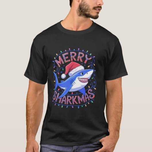 Merry Sharkmas Funny Christmas Shark Weihnachtsman T-Shirt (Vorderseite)