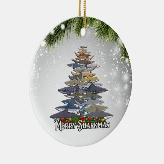 Merry Sharkmas Geschenk für erwachsene Haifische Keramik Ornament (Rechts)