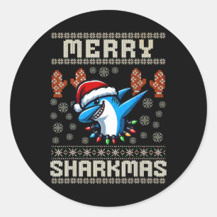Merry Sharkmas Hai Christma Ugly Xmas Kinder Hai Runder Aufkleber