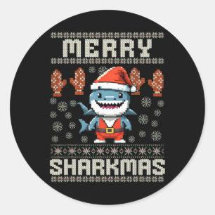 Merry Sharkmas Hai Weihnachten hässlich Weihnachte Runder Aufkleber