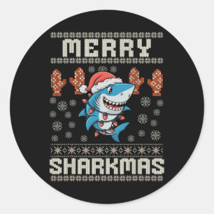 Merry Sharkmas Hai Weihnachten hässlich Weihnachte Runder Aufkleber