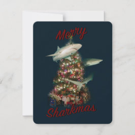 Merry Sharkmas Haie rund um den Weihnachtsbaum Feiertagskarte