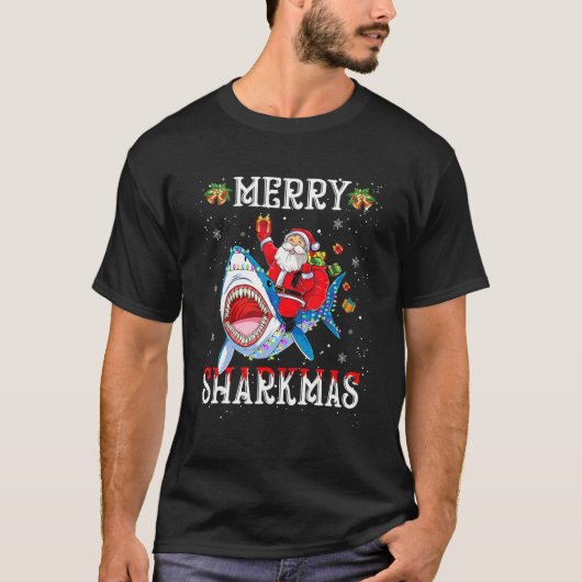 Merry Sharkmas Santa Ride Shark Ugly Christmas Lig T-Shirt (Vorderseite)