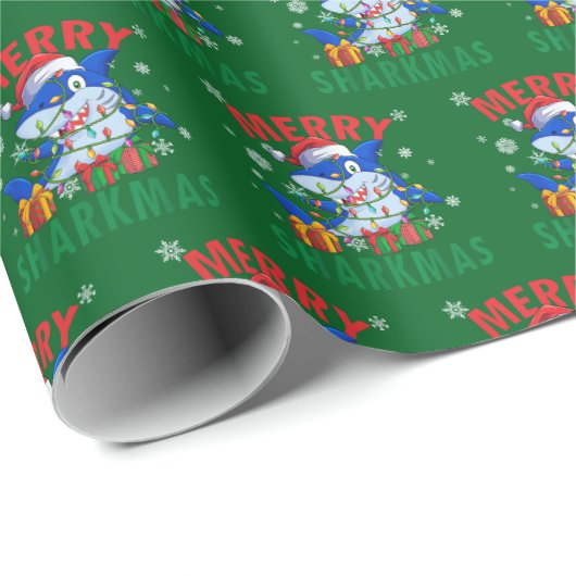 Merry Sharkmas Santa Shark Weihnachtsgeschenk Wrap Geschenkpapier (Rolleneckpunkt)