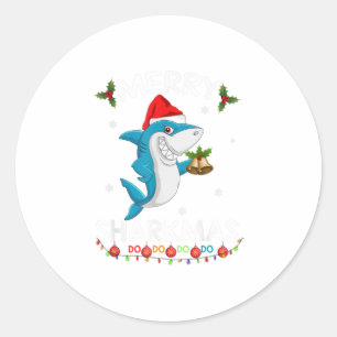 Merry Sharkmas Shark Santa Ugly Christma Runder Aufkleber