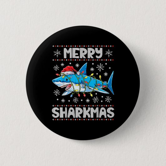 Merry Sharkmas Shark Santa Ugly Christmas Lights B Button (Vorderseite)