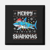Merry Sharkmas Shark Santa Ugly Christmas Lights B Magnet (Vorne)