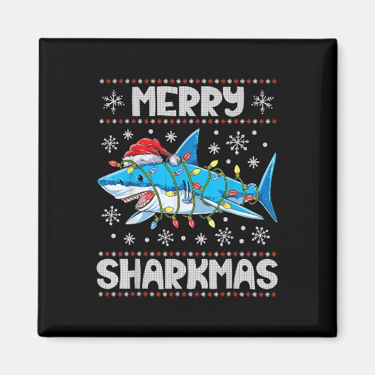 Merry Sharkmas Shark Santa Ugly Christmas Lights B Magnet (Vorne)