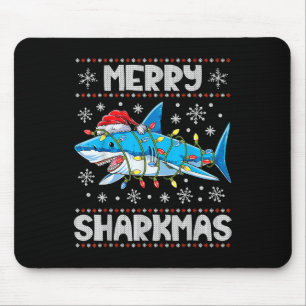 Merry Sharkmas Shark Santa Ugly Christmas Lights B Mousepad