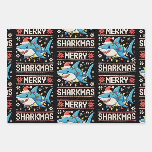 Merry Sharkmas Weihnachten Weihnachten Weihnachten Geschenkpapier Set (Vorderseite)