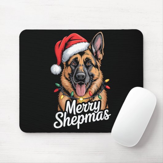Merry Shepmas German Shepherd Christmas Lights Hum Mousepad (Mit Mouse)