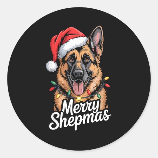 Merry Shepmas German Shepherd Christmas Lights Hum Runder Aufkleber (Vorderseite)