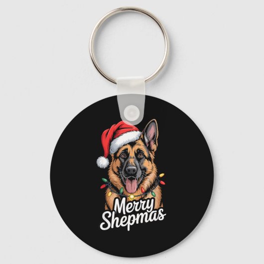 Merry Shepmas German Shepherd Christmas Lights Hum Schlüsselanhänger (Vorderseite)