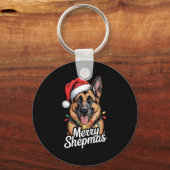 Merry Shepmas German Shepherd Christmas Lights Hum Schlüsselanhänger (Vorderseite)