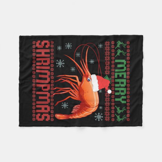 Merry Shrimpmas Funny Shrimp Ugly Christmas Sweate Fleecedecke (Vorderseite (Horizontal))