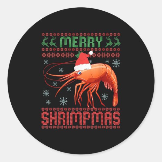 Merry Shrimpmas Funny Shrimp Ugly Christmas Sweate Runder Aufkleber (Vorderseite)