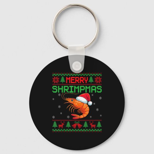 Merry Shrimpmas Funny Shrimp Ugly Christmas Sweate Schlüsselanhänger (Vorderseite)