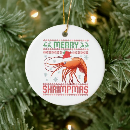 Merry Shrimpmas Funny Ugly Weihnachts Sweater Gesc Keramik Ornament (Baum)