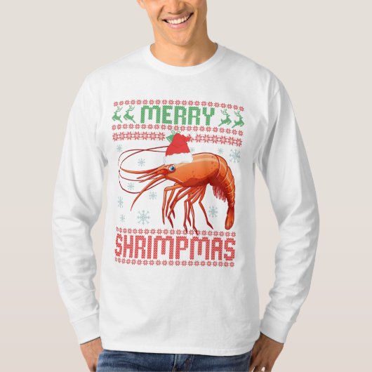 Merry Shrimpmas Funny Ugly Weihnachts Sweater Gesc T-Shirt (Vorderseite)