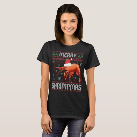 Merry Shrimpmas Funny Ugly Weihnachts Sweater Gesc T-Shirt (Vorne ganz)