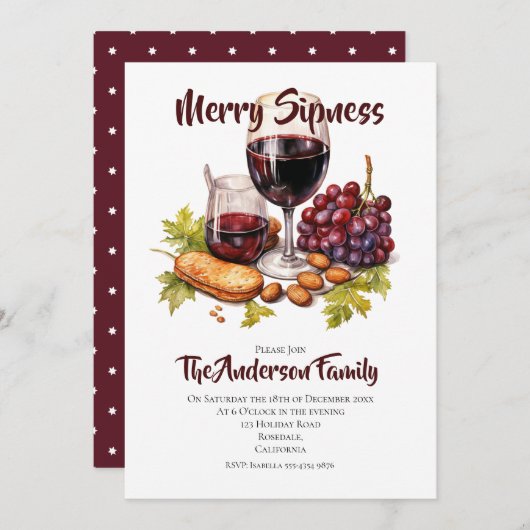 Merry Sipness Party Watercolor Einladung (Vorne/Hinten)