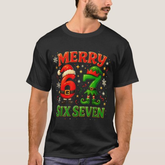 Merry Six Seven Funny Meme 67 Christmas Couple Des T-Shirt (Vorderseite)