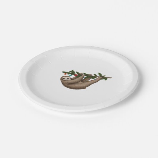 Merry Sloth am weihnachtlichen Baum Zweig mit Orna Pappteller (Schrägansicht)