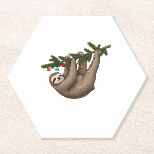 Merry Sloth am weihnachtlichen Baum Zweig mit Orna Untersetzer (Vorderseite)