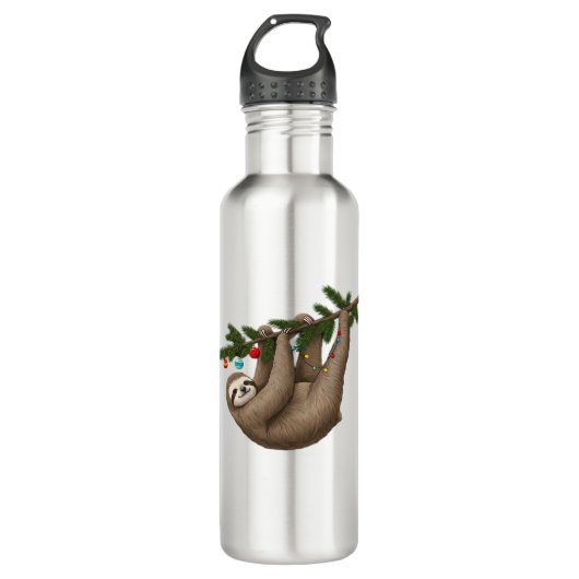 Merry Sloth on Christmas Tree Branch with Ornament Edelstahlflasche (Vorderseite)