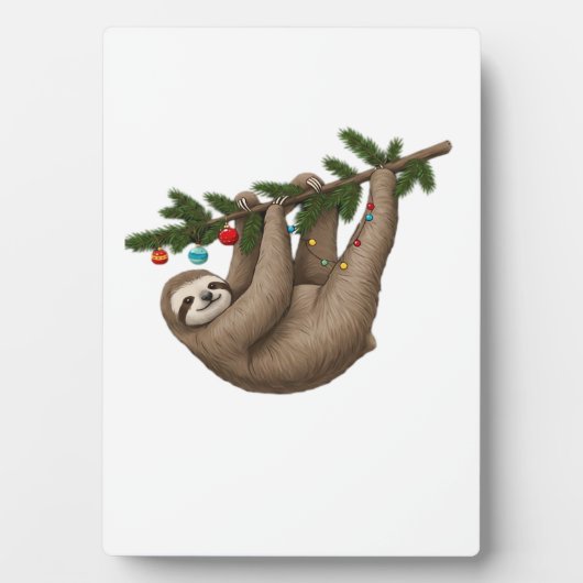 Merry Sloth on Christmas Tree Branch with Ornament Fotoplatte (Vorderseite)