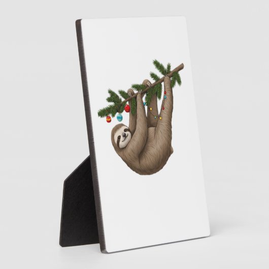 Merry Sloth on Christmas Tree Branch with Ornament Fotoplatte (Seite)